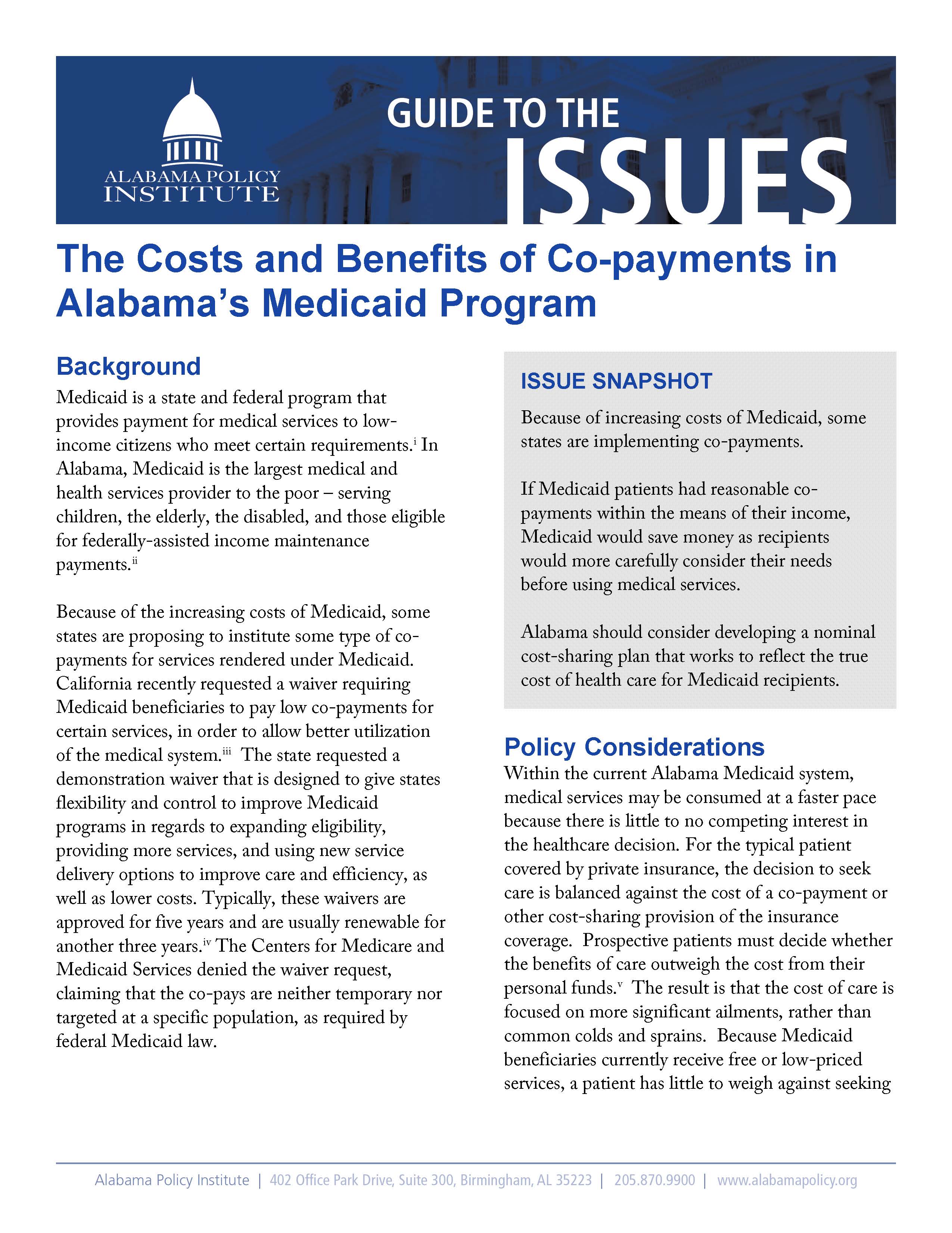 The Costs and Benefits of Co-payments in Alabama's ...